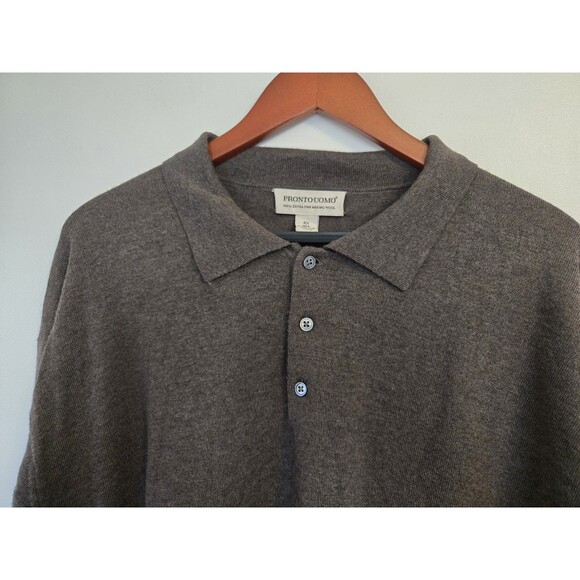 Pronto Uomo Polo Shirt Mens 4XL Brown Merino Wool Preppy Designer Casual Comfort - Picture 2 of 8